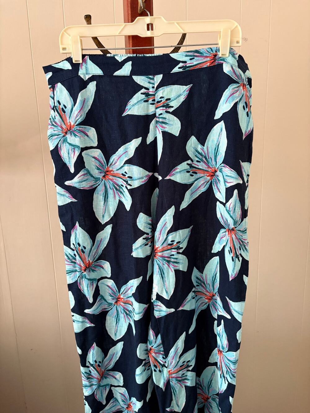Wonderly  Blue Tropical Print Linen Cropped Pants Sz XL